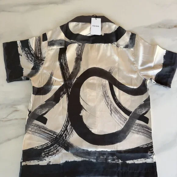 New men's Small Reiss Zephr-SS shirt in charcoal grey and off white - Picture 5 of 5